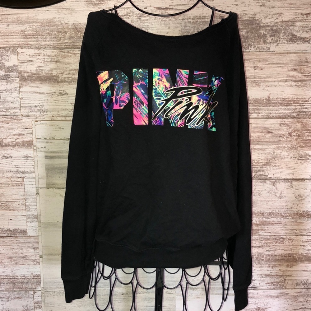 Victoria’s Secret PINK palm leaf off the shoulder top size small colorful print‍